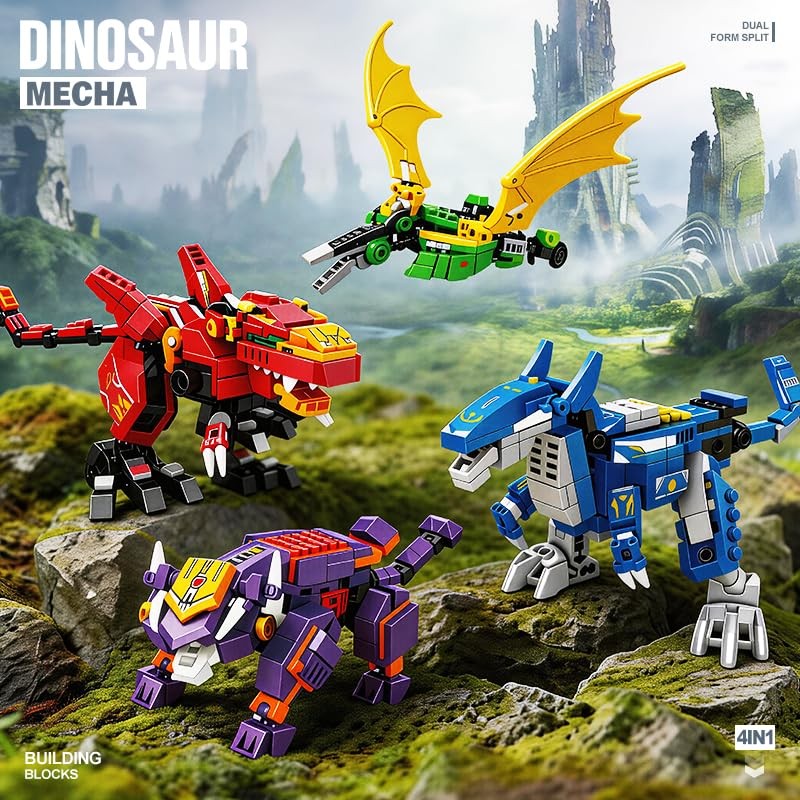 4-in-1 Dino Mecha Kit, Transform Robot Toy Gift for Boys