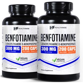 Healthfare Benfotiamine 300mg | 200 Capsules | Fat Soluble Thiamine Vitamin B1 | Supports Overall Health | Non-GMO | Gluten Free (2-Pack)