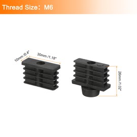 sourcing map 8 Set Leveling Feet, M6x10x30mm Plastic Adjustable Furniture Leg Leveling Square Tube Insert Screw-in Glide Levelers for Table Chair Furniture, Black