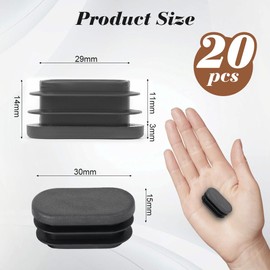 OSDUE Oval Plastic End Caps, 20PCS 30 * 15mm Black Plastic Plug, Non-Slip Furniture Feet Pads, Table Foot Cover Caps Floor Protectors for Bed Chair Sofa Table Shelf（1.18” x 0.59”）