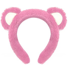 Wittocs Pink Bear Ears Headband Plush Bear Ear Headwears for Women Girls Makeup Headband Cute Fashion Fluffy Soft Face Washing Headbands New Year Christmas Valentines Day Hair Hoop