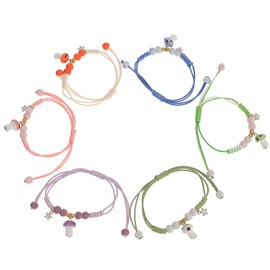OATIPHO 6pcs Ceramic Mushroom Bracelet for women Colorful Adjustable Wrist Jewelry friendship Rope bracelet for Best Friends Lover Couple Mens Teen Girls