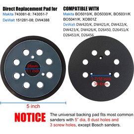 5 Inch 8 Hole Sander Replacement Pad for Makita Sander 743081-8, 743051-7,Fits Makita BO5010, BO5030K, BO5031K, BO5041K