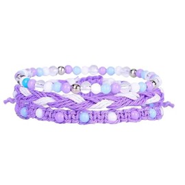 CCAIPU 3 Pcs Friendship Bracelets for Women, Stackable Beaded Bracelets Bohemian Bracelet Jewellery for Ladies Girls (Purple)