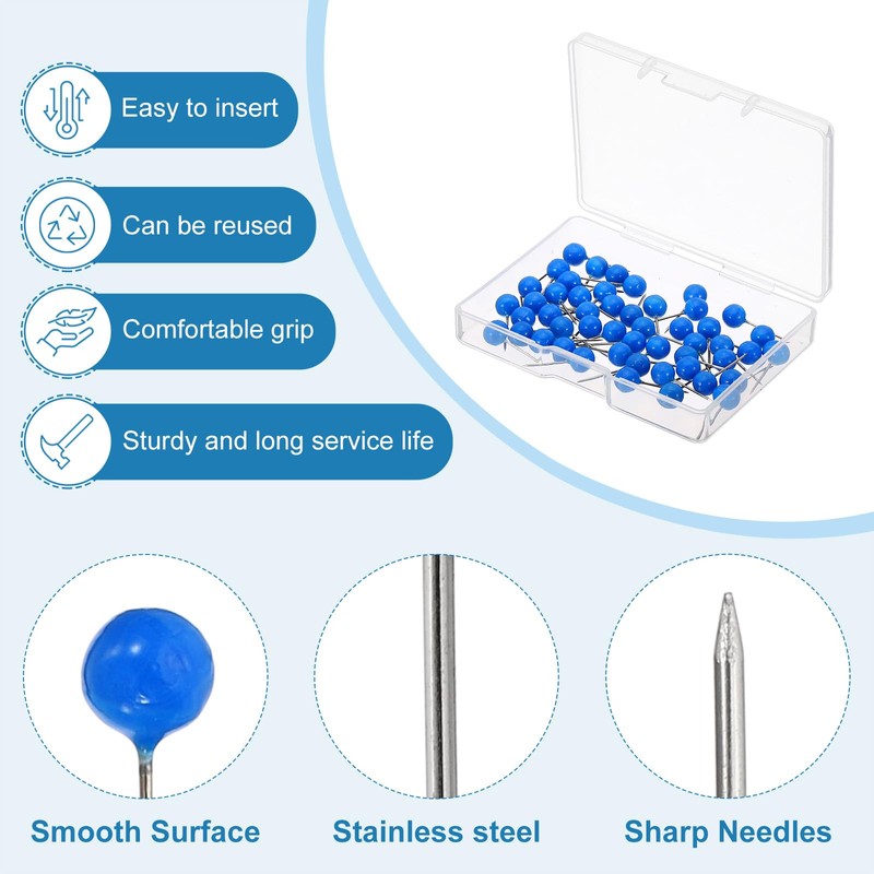 PATIKIL Push Pins 6x17mm, 50pcs Polypropylene Round Head Metal Point