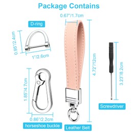 QBUC Genuine Leather Car Keychain,Universal Heavy Duty Metal Key Chain Accessories,Car Fob Key Keychain Holder with 360 Degree Rotatable Snap Swivel and Anti-Lost D-Ring for Men Women（Pink）