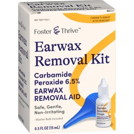 Foster & Thrive Earwax Removal Kit, Softens & Loosens Excess Earwax, Safe, Gentle and Non-Irritating, Carbamide Peroxide 6.5%, Includes Drops and Ear Syringe Bulb, 0.5 Oz