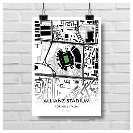 GroundDesigns JUVENTUS FC Football Gift ALLIANZ STADIUM Torino Turin Italia Italy Stadium Art Map Unframed A3 Print Juve