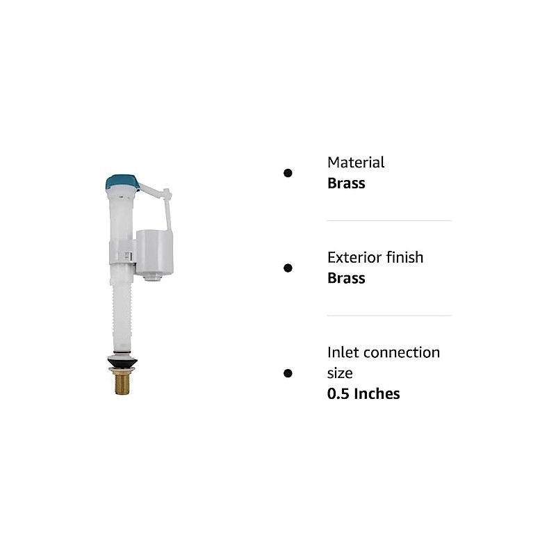 Toilet Cistern Fill Valve, Inlet Valve, 1/2" Brass Tail, Bottom