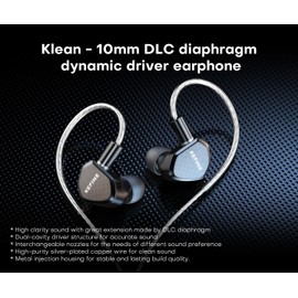 Kefine Klean IEM Earphones in Ear Monitor Headphones 10mm DLC Diaphragm Dynamic Driver Wired Gaming Earbuds with 2 Replaceable Nozzles 2 Different Sound, High-Purity Silver-Plated Copper Cable