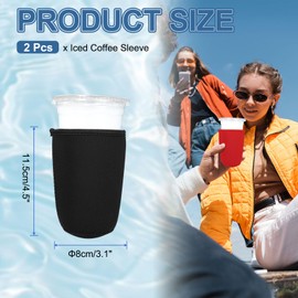 sourcing map 2 Pcs Iced Coffee Sleeve, Insulator Neoprene Cup Sleeves Reusable Beverages Cup Holder for Tumbler Iced and Hot Drinks, Party Drink Decor, Black