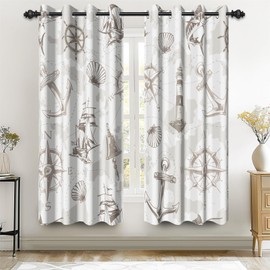 Renaiss 42 x 63 Inch Vintage Nautical Balckout Curtains Lighthouse Compass Anchor Curtain Drapes Sea Ocean Grommet Window Treatment Curtains for Living Room Bedroom Classroom Home Decoration 2 Panels