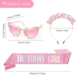 UlZDVUli Birthday Girl Sunglasses, Birthday Girl Sash Headband Tiara Accessories Set for Women, Pink Sunglasses Sash Headband Tiara Accessories Set Party Favors for Women
