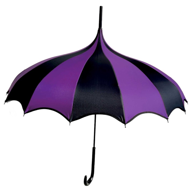 Gothic Rebel Dark Wing Striped Pagoda Umbrella (Black And Purple)