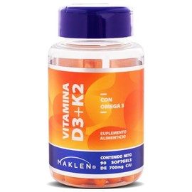 D3 + K2 - Maklen Vitamina D3 con K2 y Omega 3 - Formula Avanzada para Apoyo Óseo, Cardiovascular y Cerebral - Cápsulas Softgels de 500 mg