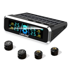 leepee S13 Car Tire Pressure Monitoring System, USB/Solar TPMS 0-87PSI for RV, Auto Security Alarm Systems Digital LCD Display, Trailer TPMS with 4 Sensors & 5 Alarm Modes