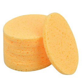 Pack of 10 Facial Cleansing Sponge, 8 cm Make-Up Pads, Cosmetic Sponges for Make-Up Remover, Face Care (Yellow, Oval)