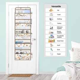 Clastyle Flower Over the Door Organizer Leaf Nursery Hanging Storage Organizer for Women Girls Clothes Diaper Toy Closet Door Hanging Shelf Storage for Bedroom Bathroom Pantry, Ink, 5-Tier