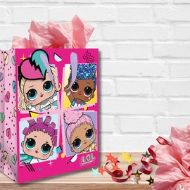 LOL Surprise Pink Girls Gift Bag - Perfect for Birthday Presents for LOL Surprise Fans of all Ages, Gift Bag Size 33 x 26 x 13.5 cm, Pink & Blue