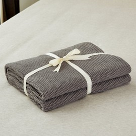 Longhui bedding Dark Grey 100% Cotton Lightweight Cable Knit Throw Blanket for Couch Sofa Bed Home Decorative, Bonus Laundering Bag, Dark Gray 50“ x 60”, Machine Washable