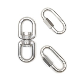 2Pcs 304 Stainless Steel M8 Chain Quick Link Oval Locking Connector, Heavy Duty Large Carabiner, with 1pcs M10 304 Stainless Steel Double Ended Swivel Eye Hook