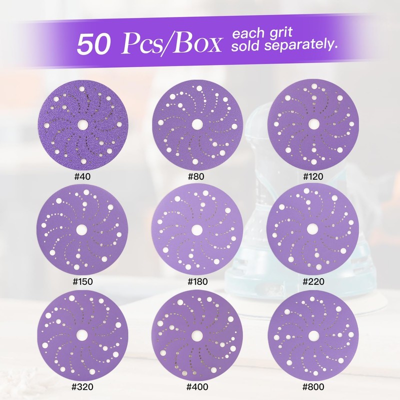 150mm Sanding Discs 50PCS Clean Sanding Discs, 320 Grit Multi-Hole