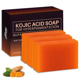 Turmeric and Kojic Acid Soap, Soap Bar for Deep Facial & Body Skin Cleaning with Vitamin C, Face and Body Bar for Skin Moisturizing, Improve Uneven Skin Tone, Gently Healing Acne (3PCS）