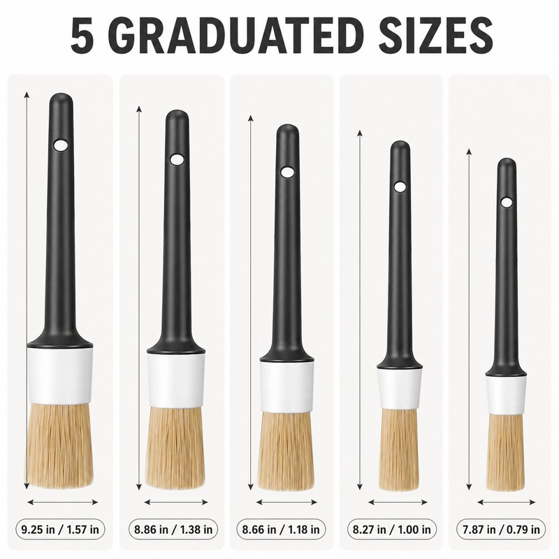 Car Detailing Brush Set, 5-Piece Boar Hair Car Cleaning Brushes