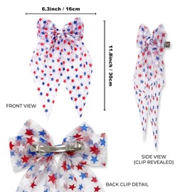 Red White and Blue Star Bow Hair Clips for Women Large 4th of July Bows Clip 250th Independence Memorial Veteran Day Barrettes American USA Flag Hairpins Patriotic Hair Accessories for Parade 1Pcs