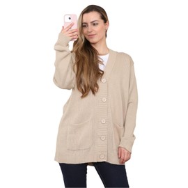 janisramone® Plain Knitted Ladies Cardigans, Oversized Cardigan for Women, Knitted Womens Winter Cardigans with 5 Button Closure, V Neck Cardigan Women with Two Front Pockets Size 8-26