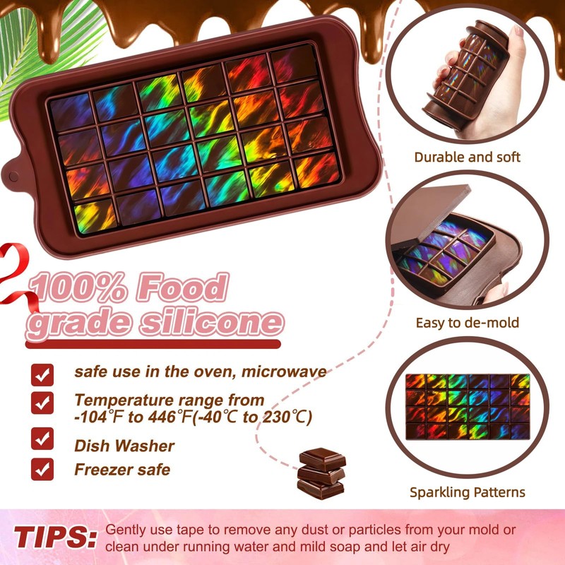 Ziliny Christmas Flame Candy Molds Holographic Chocolate Mold Silicone