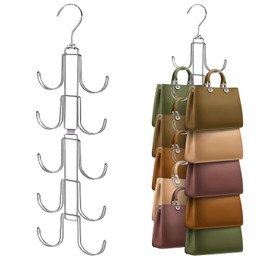 FALOFALO Bag Hanger, 10 Rings, Space Saving, Design, 360° Rotation, Double Frame, Tie, Belt, Hat, Scarf, Closet, Floating Storage