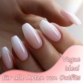 Pack of 24 Pink White Gradient Nails for Sticking - Short Ballerina Artificial Nails, Gentle Ombre Press On Nails, Shiny Acrylic Full Cover False Nails for Women and Girls Party Home DIY (Pink