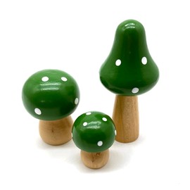 Aliotech 3Pcs Mini Mushrooms Miniature Figurines Wooden Mushrooms Fairy Garden Accessories for Micro Landscape Miniature Garden Flower Pots Bonsai Craft Decoration(Green)