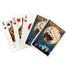 Lantern Press Sun Valley, Idaho, Ski Lift and Full Moon with Snowboarder (52 Playing Cards, Poker Size Card Deck with Jokers)