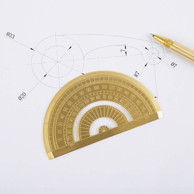 Ruler Set, Fashionable, Brass Ruler, with Graduation, Triangle Ruler, Protractor,
