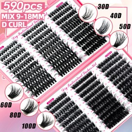 QUKLOGEN DIY Fluffy Extension Kit 802Pcs D Curl 4 styles Individual Eyelash with Bottom Lash Clusters Lash Bond and Seal,Quick Glue Remover Tweezers Eyelash Brush Mini Applicator (LASH002)