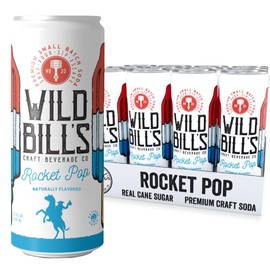 Wild Bill's Rocket Pop Soda Classic Craft Soda Pop Soft Drinks, Sodas Made with Pure Cane Sugar, Caffeine Free, NO High Fructose Corn Syrup, Gluten Free, Vegan, Low Sodium, 12 Oz 12 Pack
