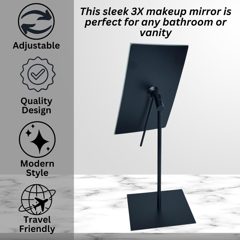JERDON Rectangular Tabletop Vanity Makeup Mirror - 3X Magnification with