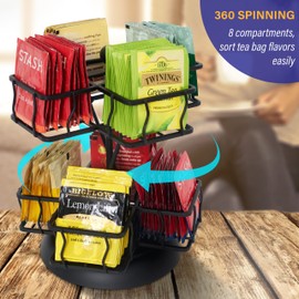 NHZ NHZ Tea Bag Storage and Organizer, Tea Bag Holder Black Powder Coated Stainless Steel for Tea and Coffee Box. Organize 100 Tea Bags- Tea Holder For Tea Bags 8 Compartments with 12 Bags in Each.