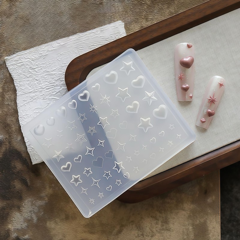 3D Nail Molds Heart, Stars, Starburst Nails Charms Design, Silicone