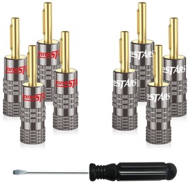 InnoStars Banana Plugs for Speaker Wire (4 Pairs, 8 Pcs), 24K Gold Plated Connectors, Spring Pin Plug Closed Dual Screw Type, Banana Pins (Support 12 AWG to 20 AWG Wires), Come with 1Pcs Screwdriver