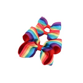 Rainbow Hair Bow Clip Kids Girls Striped Rainbow Bowkont Pride Rainbow Hairclips Bows JHP15 (3 Pcs-Set E)