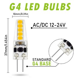 Geminilite G4 LED Bulb 12V Dimmable 2W=20W Halogen Warm White 3000K T3 JC Type Bi-Pin G4 Base, Low Heat & Enery Saving G4 Light Bulbs for RV,Ceiling Fan LED pin Socket, 10 Pack
