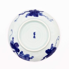 Ichikyu Mino Pottery Small Plate, Diameter Approx. 4.7 inches (12 cm), Set of 5, Indigo Dyed Grapes, Made in Japan