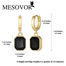MESOVOR Crystal Gold Hoop Earrings for Women, 14K Gold Plated Drop Earrings | Hypoallergenic Huggie Earrings Jewelry(Black)