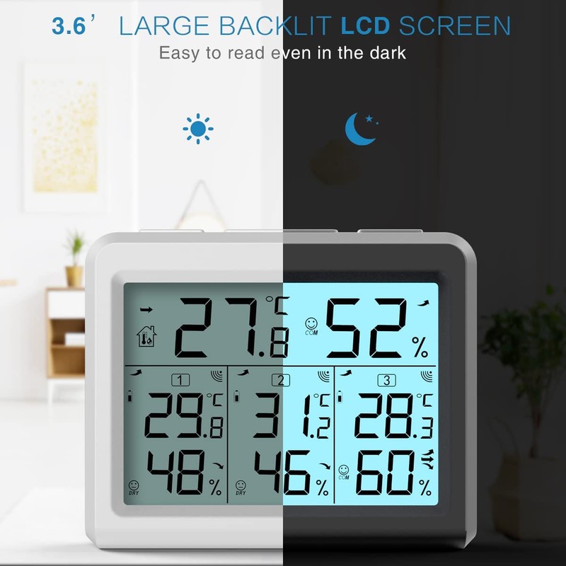 AMIR Indoor Outdoor Thermometer, 3 Channels Digital Hygrometer Thermometer with
