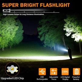 1Pack Rechargeable Flashlights High Lumens, LED Flashlight Rechargeable with LCD Digital Display, 5Modes Adjustable Flash Light, Super Bright Flashlight Powerful, Tactical Flashlights for Home