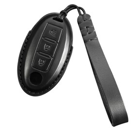 Yonmcfn Key fob Cover Genuine Leather with Keychain,Leather Key Case Protector,fit 3 Buttons Smart Remote Key(Black)