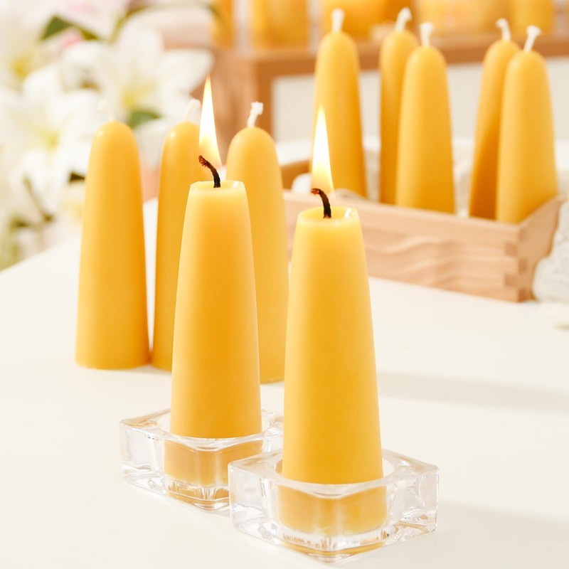 AGLARY 4-Pack 4.4"x1.4" Handmade Pure Beeswax Stubby Taper Candles, Yellow
